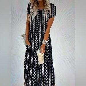 Black and White Patterned Women's Dress